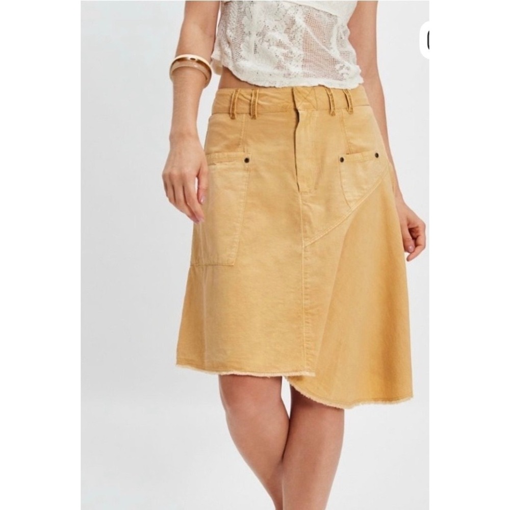 Free People Sandy Tan Asymmetric Cotton‎ Utility Style Pickets Skirt NWT Size 0